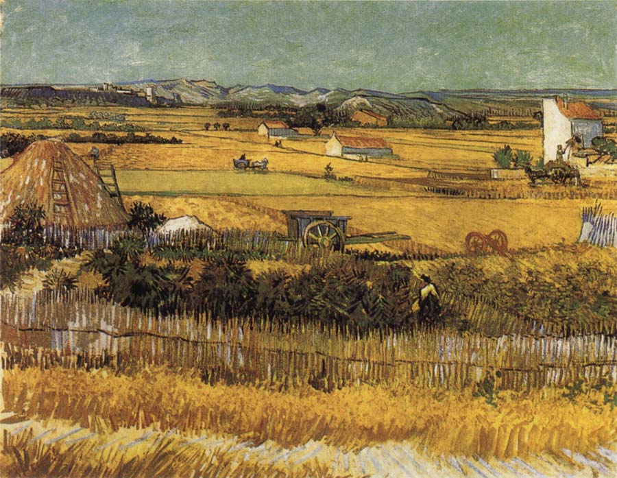 Harvest at La Crau,with Montmajour in the Background